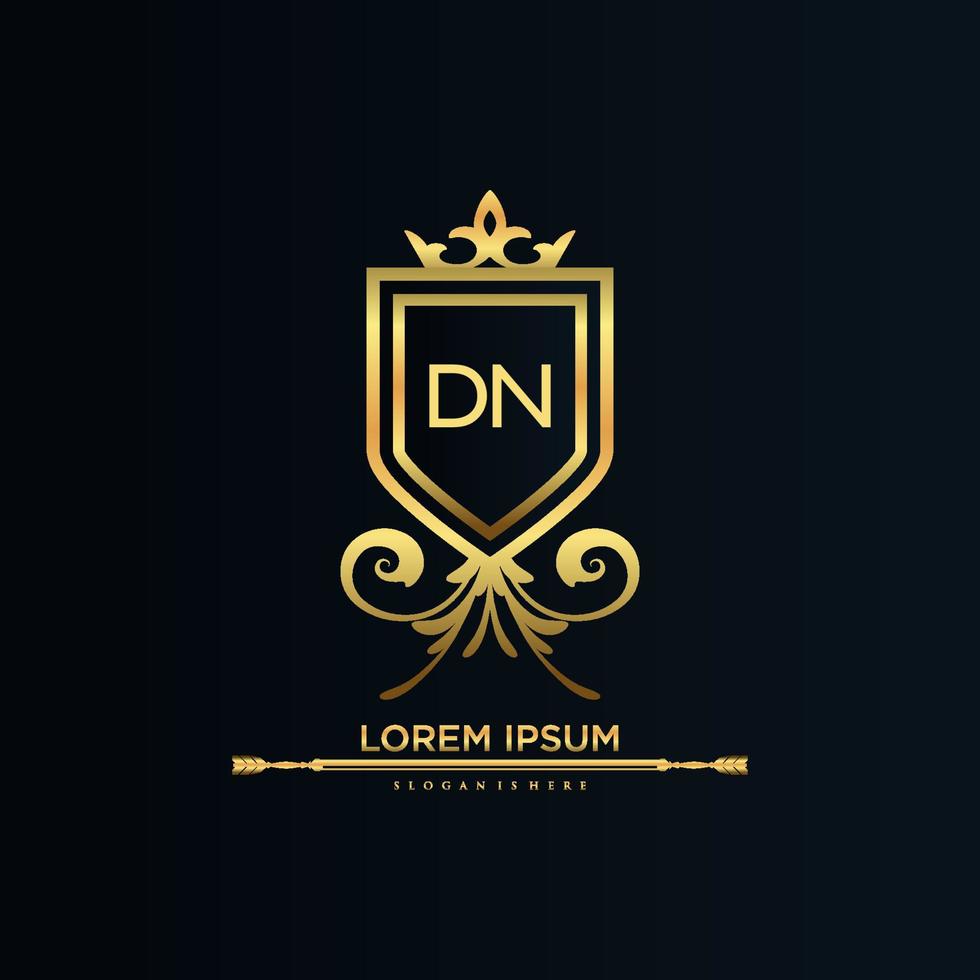 dn brief eerste met Koninklijk sjabloon.elegant met kroon logo vector, creatief belettering logo vector illustratie.