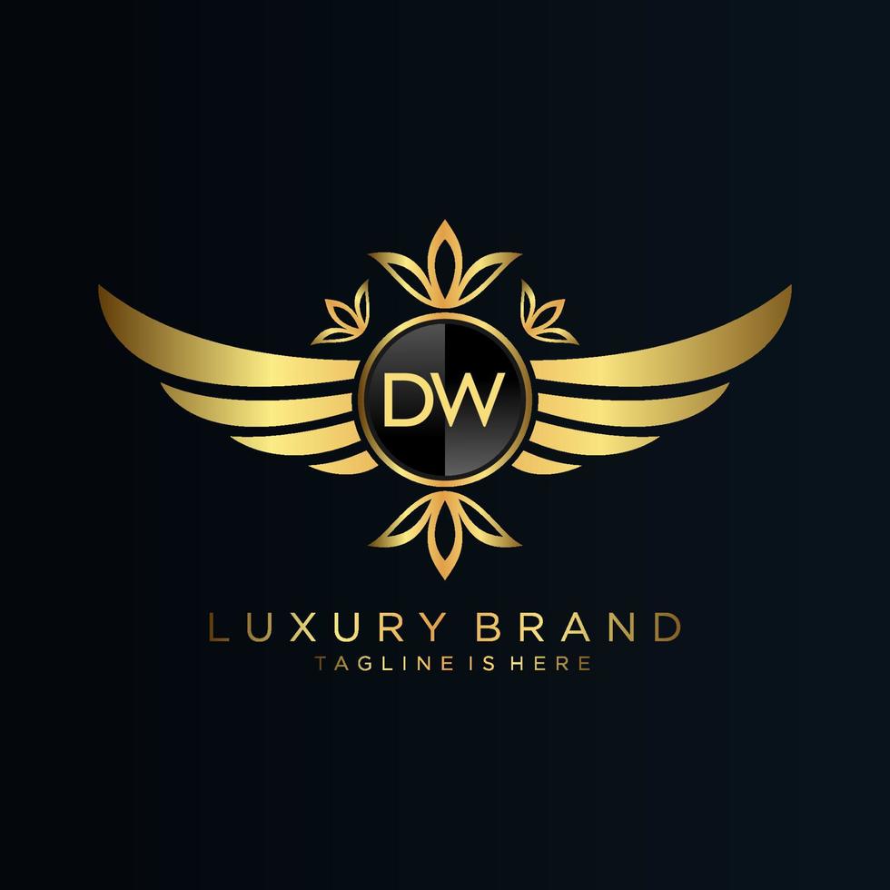 dw brief eerste met Koninklijk sjabloon.elegant met kroon logo vector, creatief belettering logo vector illustratie.