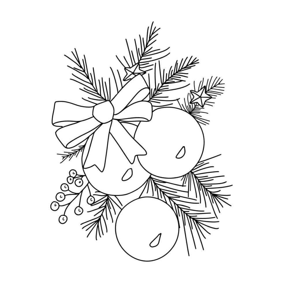 nieuw jaar samenstelling in tekening stijl. Kerstmis ballen, takken.vector vector