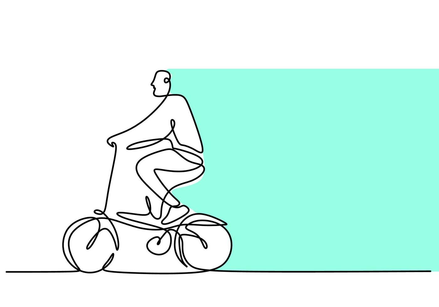 een doorlopend single lijn van wereld auto vrij dag met Mens rijden fiets. vector