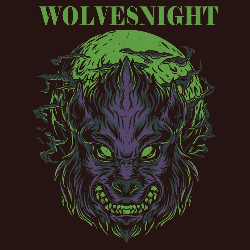 wolven nacht t-shirt ontwerp.kan worden gebruikt voor t-shirt afdrukken, mok afdrukken, kussens, mode afdrukken ontwerp, kinderen dragen, baby douche, groet en ansichtkaart. t-shirt ontwerp vector