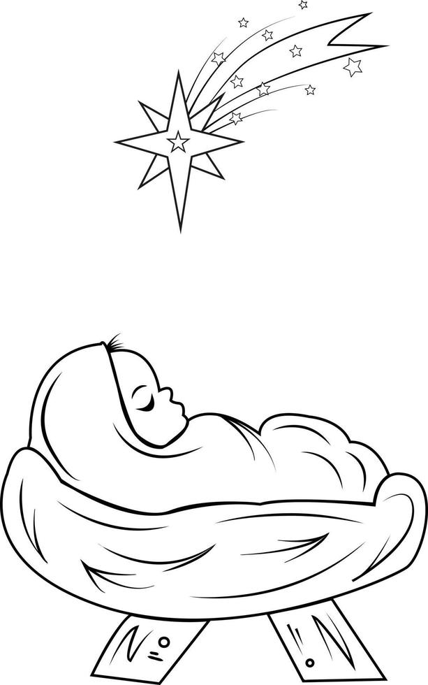 baby Jezus slaapt in de wieg. ster van david. kerstmis. god, vertrouwen. nieuw jaar. vector