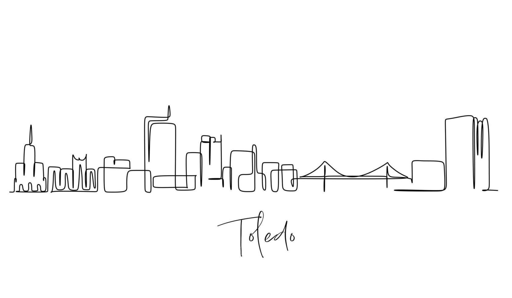 single lijn tekening van toledo Ohio stad Verenigde Staten van Amerika . illustratie hand- getrokken stijl ontwerp voor bedrijf en toerisme concept. modern gemakkelijk lijn kunst stad afbeelding. vector