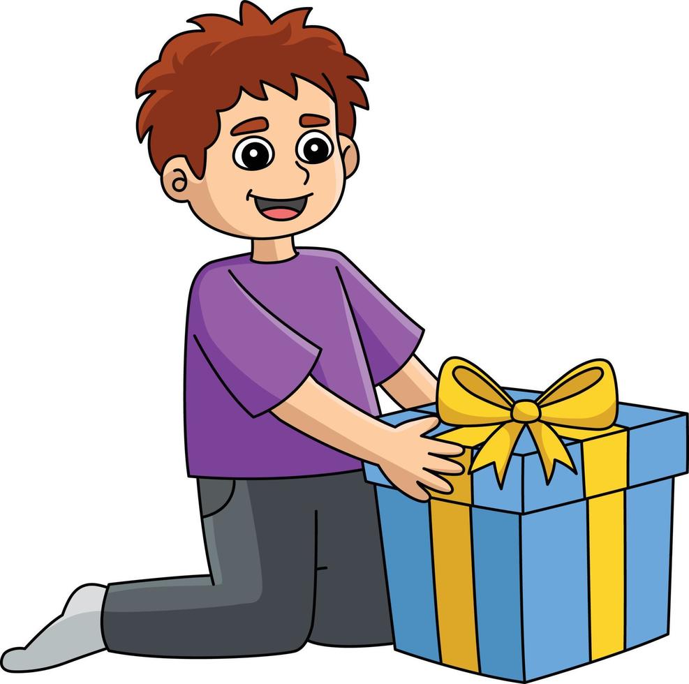 Chanoeka jongen met geschenk tekenfilm gekleurde clip art vector