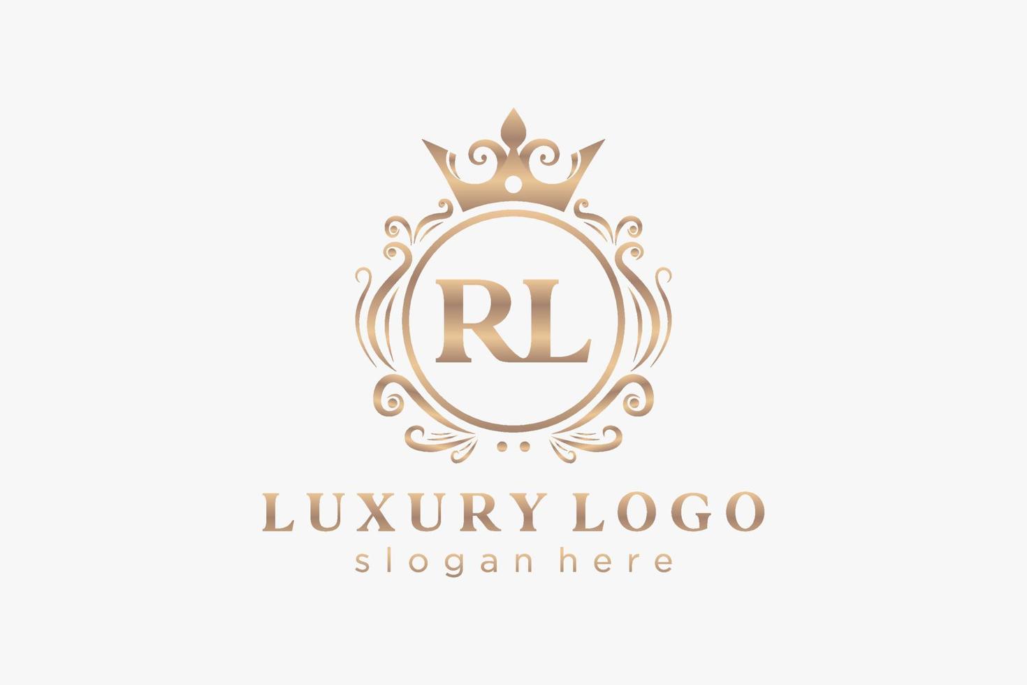 eerste rl brief Koninklijk luxe logo sjabloon in vector kunst voor restaurant, royalty, boetiek, cafe, hotel, heraldisch, sieraden, mode en andere vector illustratie.