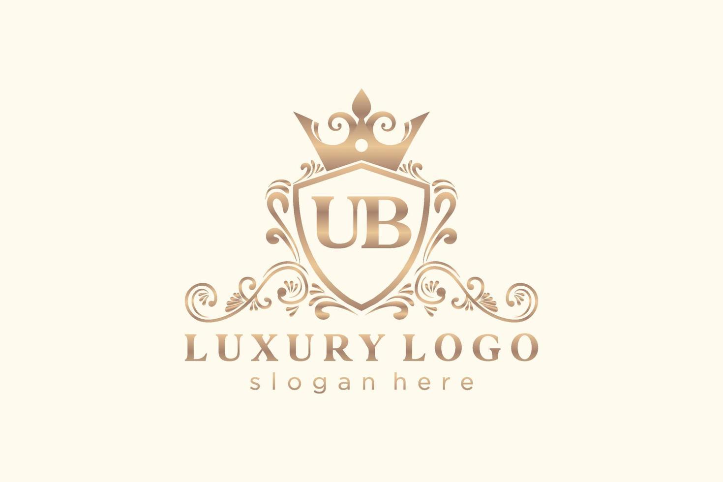 eerste ub brief Koninklijk luxe logo sjabloon in vector kunst voor restaurant, royalty, boetiek, cafe, hotel, heraldisch, sieraden, mode en andere vector illustratie.