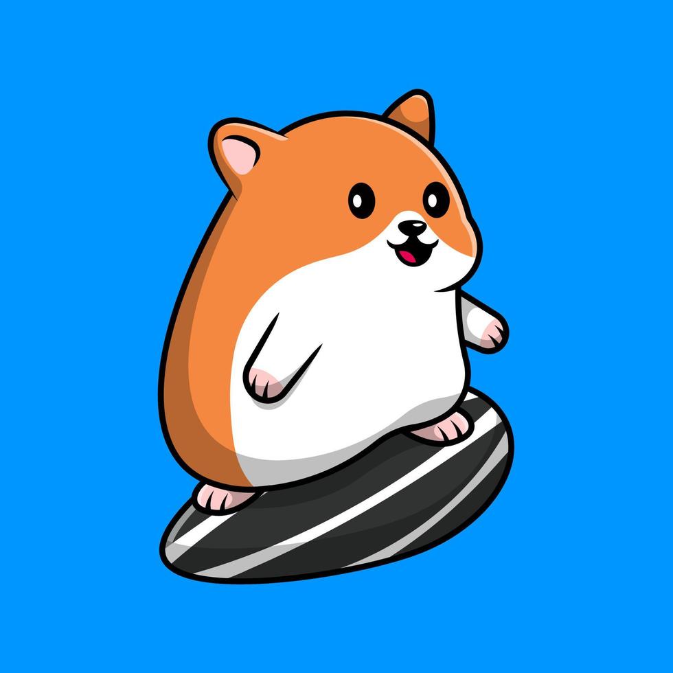 schattig hamster surfing met zonnebloem zaad tekenfilm vector pictogrammen illustratie. vlak tekenfilm concept. geschikt voor ieder creatief project.