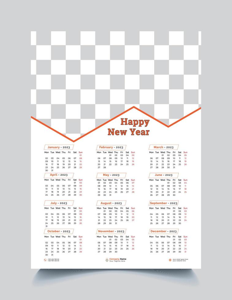 2023 muur kalender sjabloon ontwerp vector