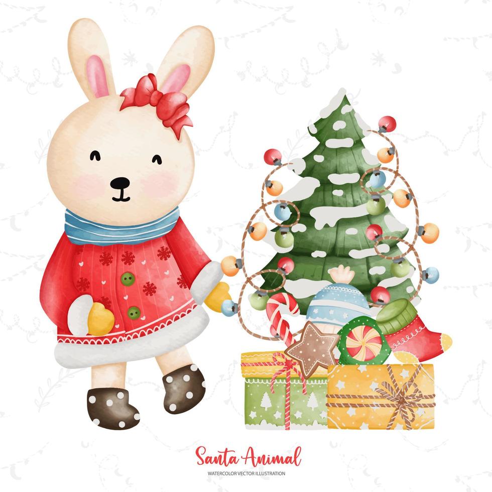 schattig konijn in de kerstman kostuum, waterverf Kerstmis seizoen illustratie, Kerstmis dier illustratie vector