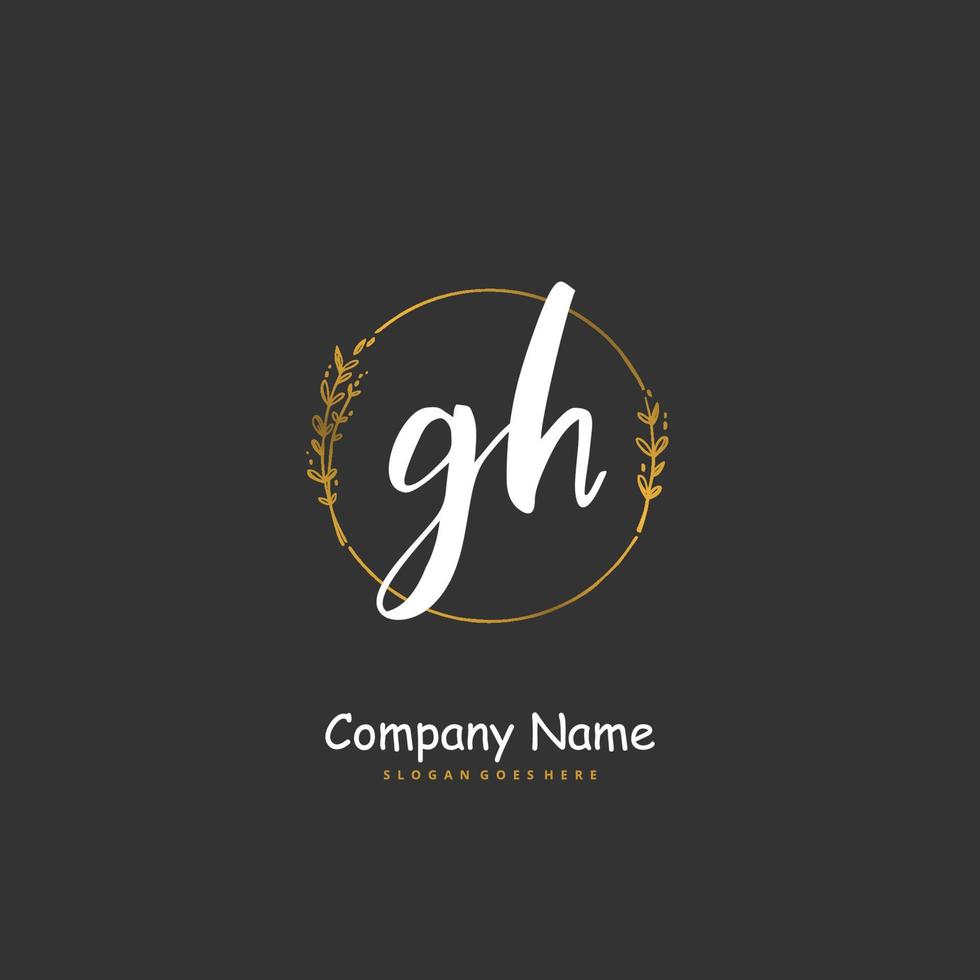 gh eerste handschrift en handtekening logo ontwerp met cirkel. mooi ontwerp handgeschreven logo voor mode, team, bruiloft, luxe logo. vector