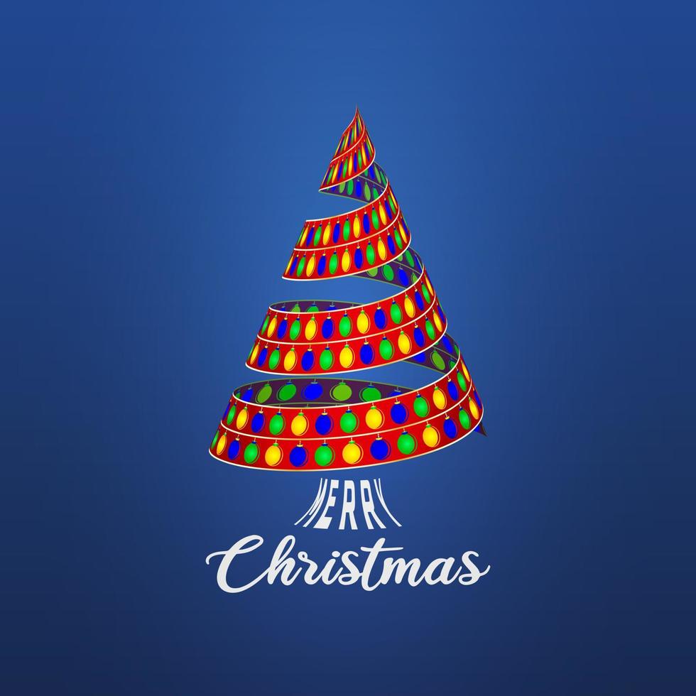 Kerstmis boom decoraties, in een spiraal patroon, met linten en kleurrijk hangende bal symbolen, vector