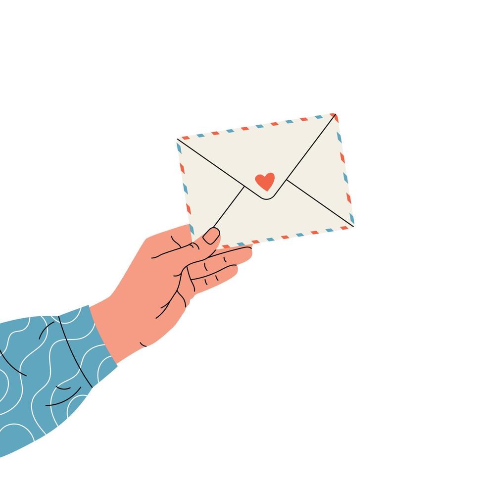 vrouw houdt envelop met hart in de hand. kaart voor Valentijnsdag dag vector