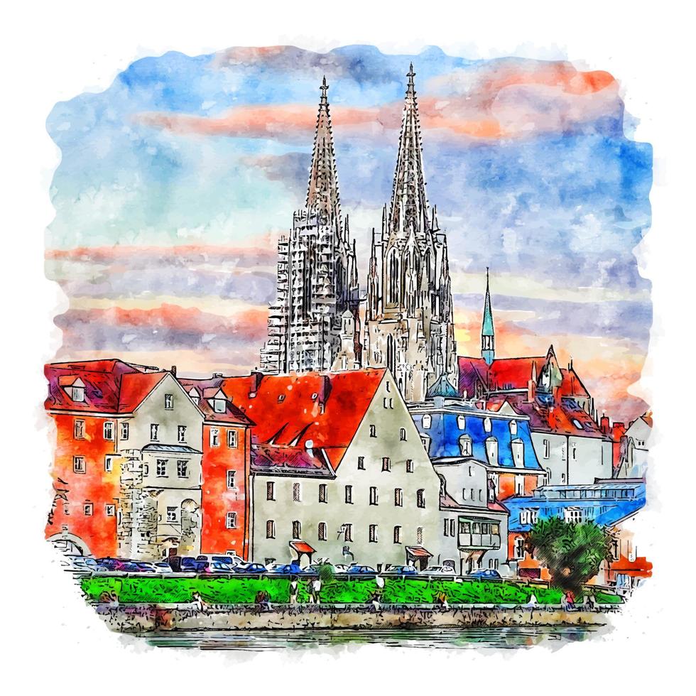 regensburg Duitsland waterverf schetsen hand- getrokken illustratie vector