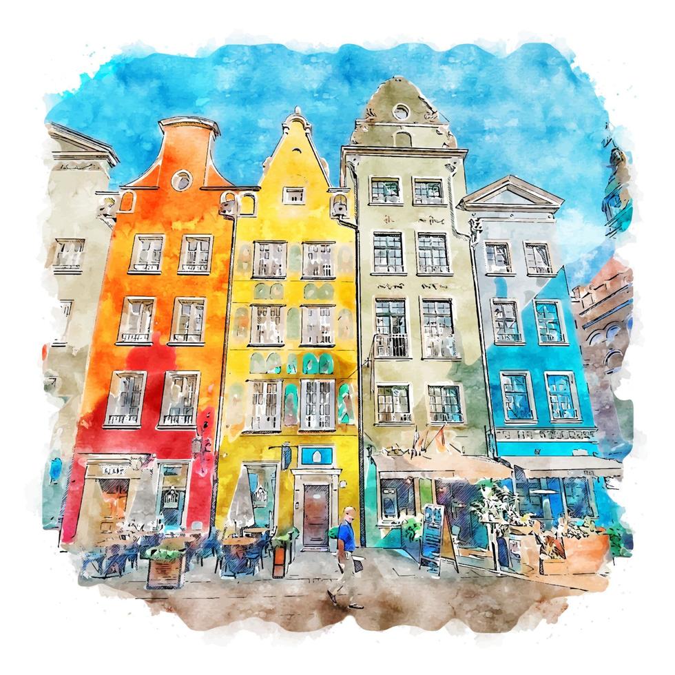 gdansk polen aquarel schets hand getekende illustratie vector