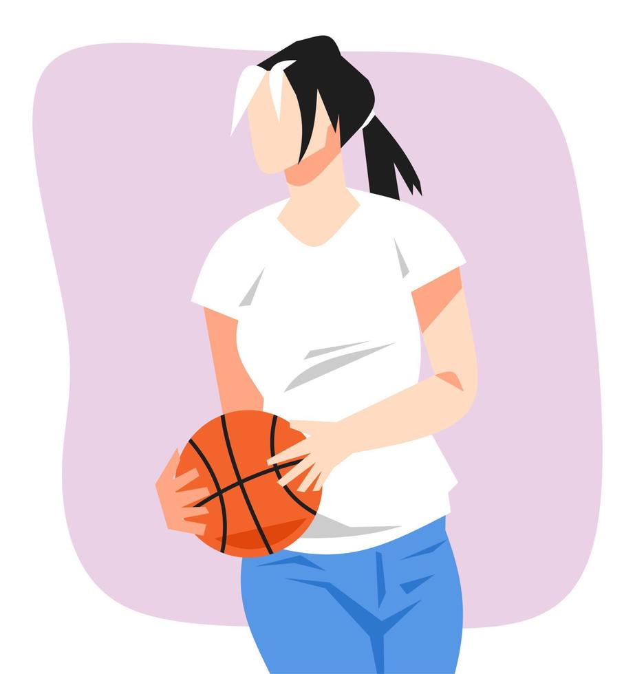 tiener- meisje Holding een basketbal. de concept van opleiding, sport, basketbal, hobby's, enz. vlak vector illustratie