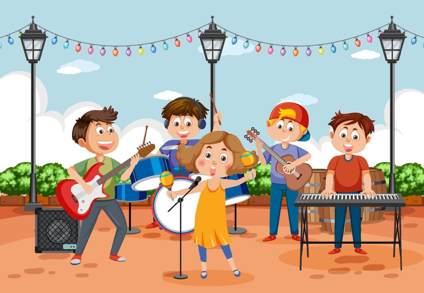 kinderen muziek- band spelen muziek- instrument vector