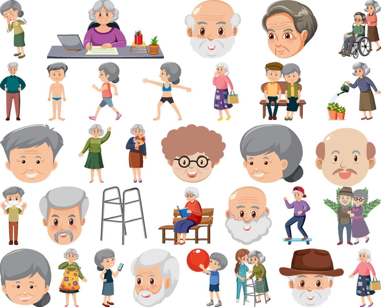 verzameling van ouderen mensen pictogrammen vector