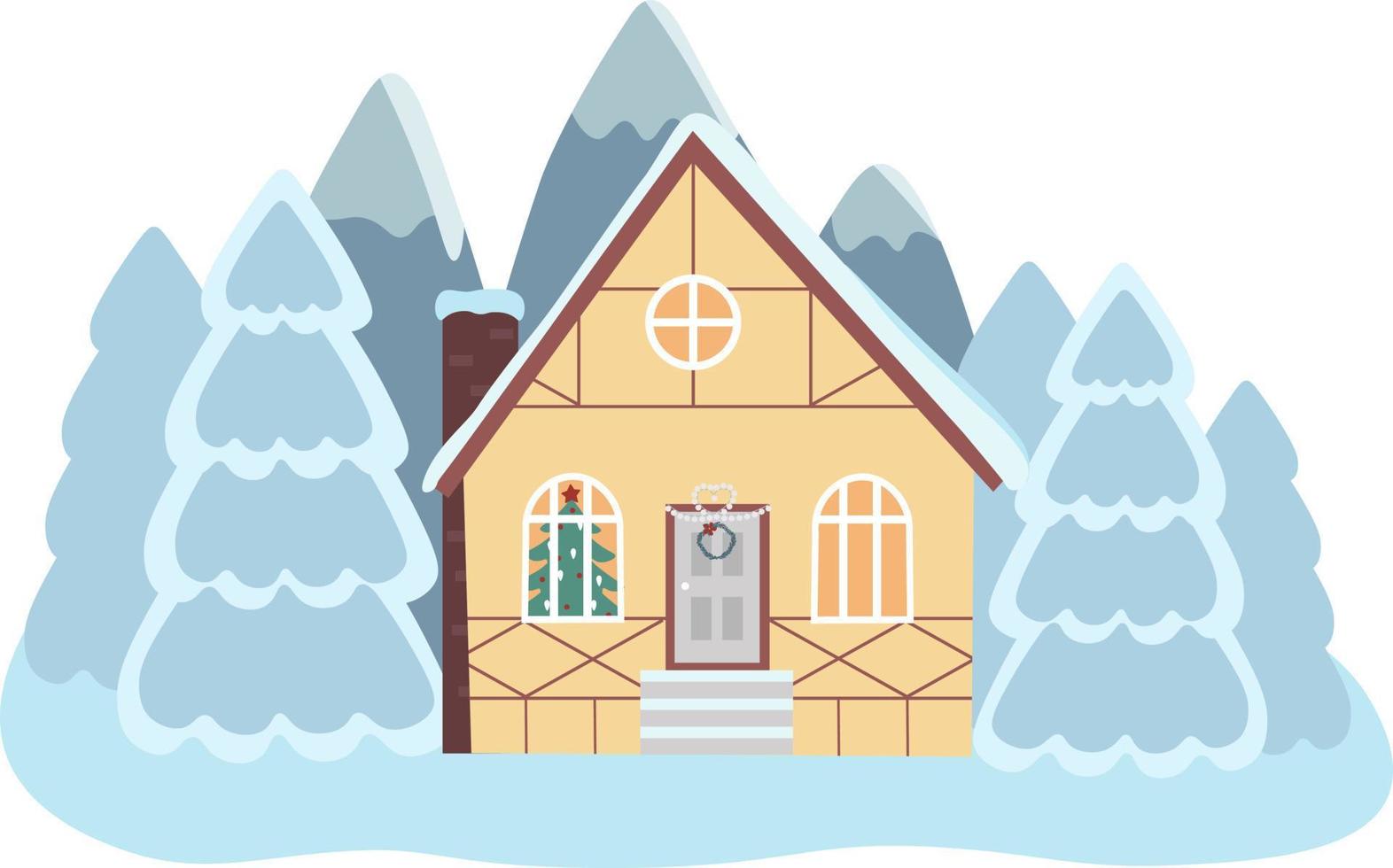 vector illustratie van geïsoleerd versierd gebouwen, nieuw jaar en Kerstmis huizen Aan natuur achtergrond. vakantie en viering, winter architectuur