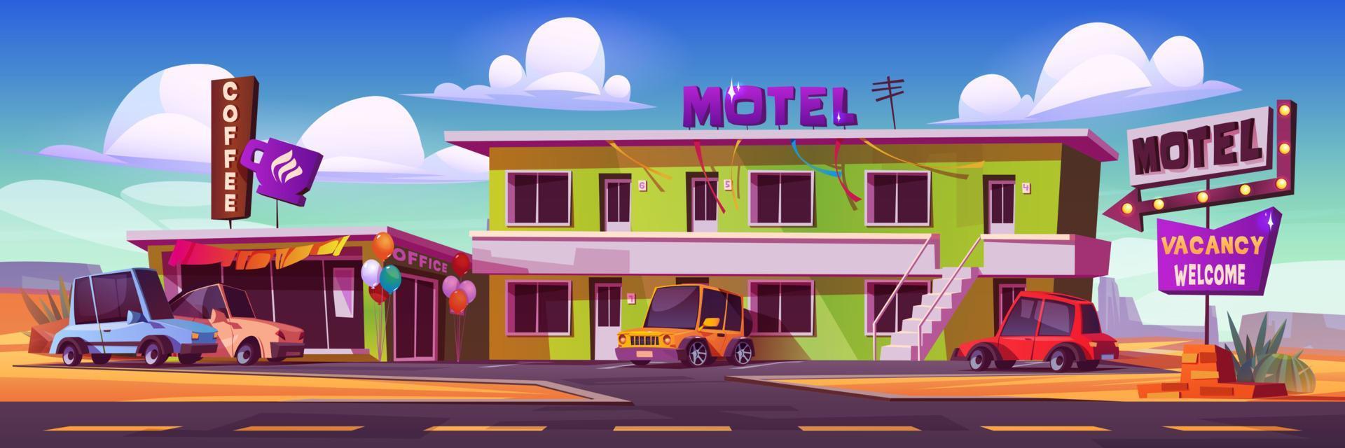 motel, langs de weg cafe vector tekenfilm illustratie