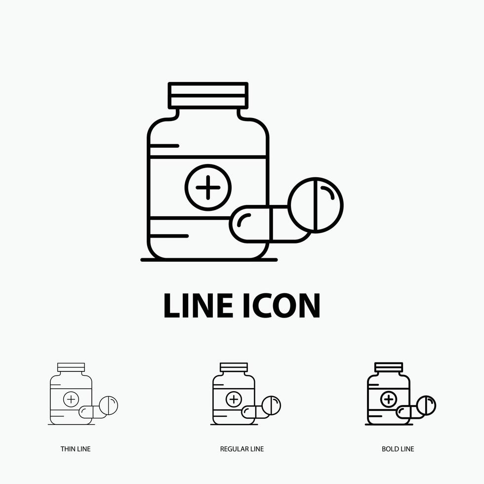 geneesmiddel. pil. capsule. drugs. tablet icoon in dun. regelmatig en stoutmoedig lijn stijl. vector illustratie