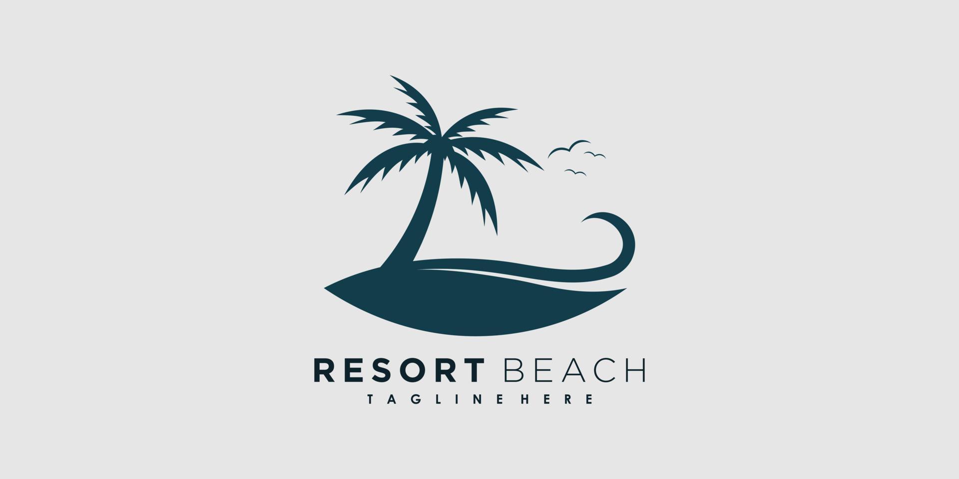 toevlucht strand logo ontwerp vector met icoon palm creatief concept