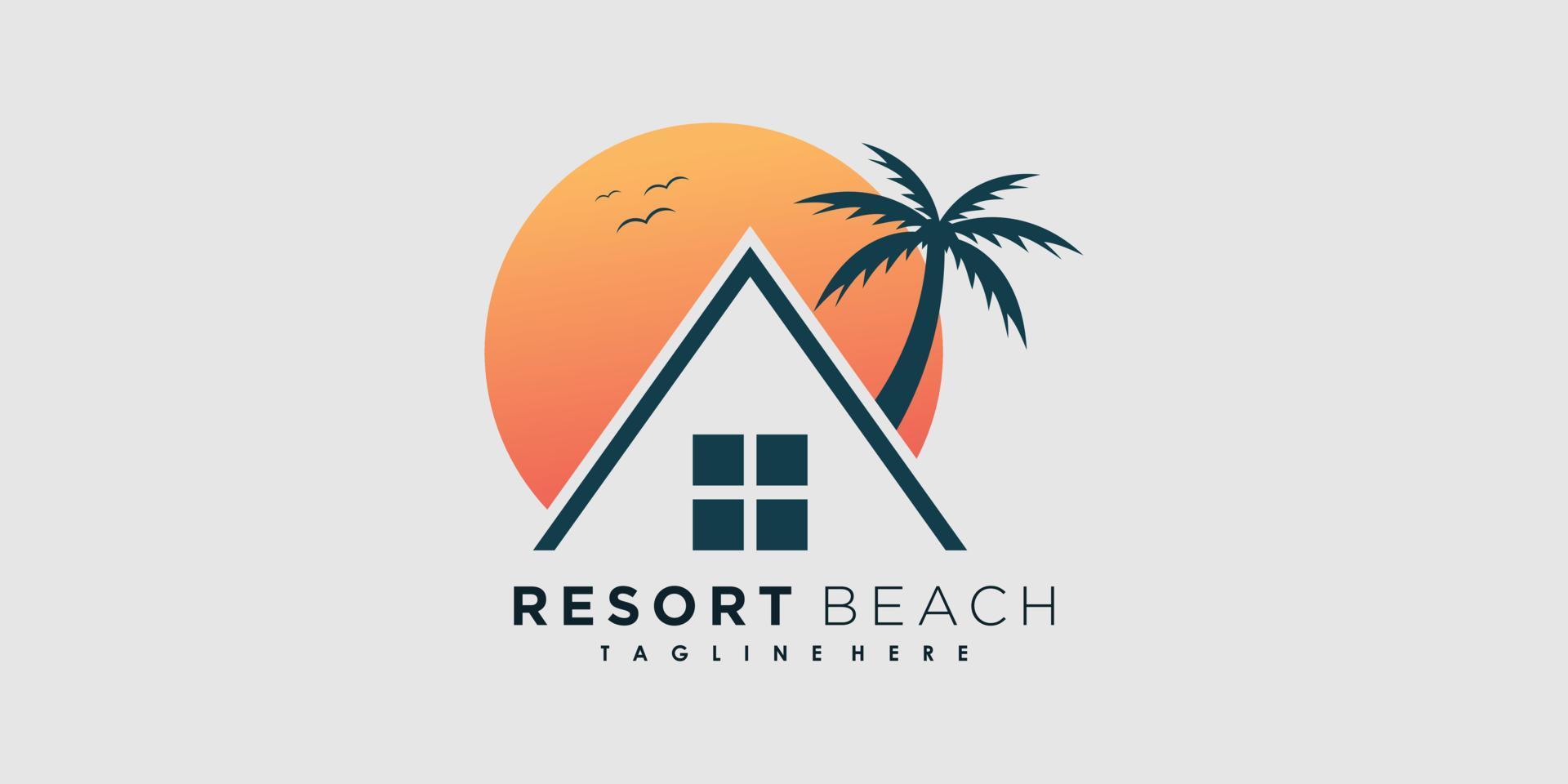 toevlucht strand logo ontwerp vector met icoon palm creatief concept