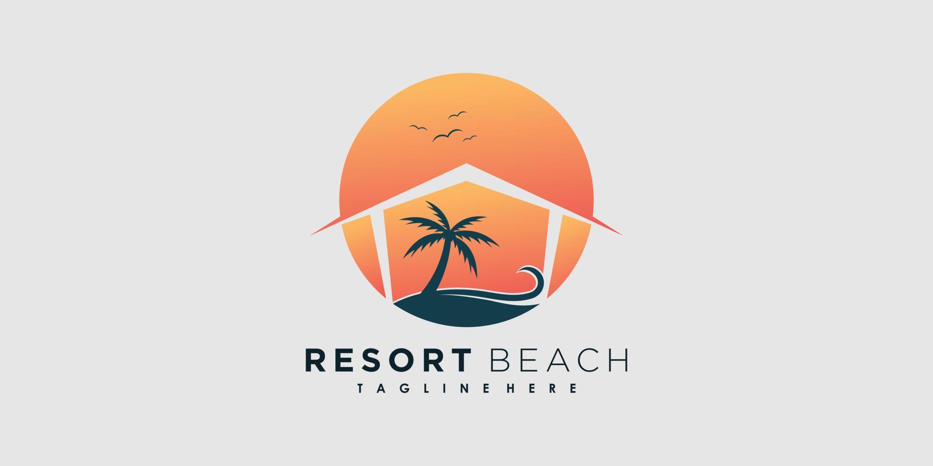 toevlucht strand logo ontwerp vector met icoon palm creatief concept