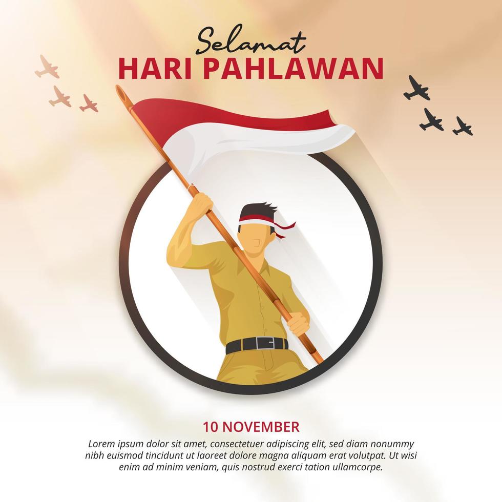 hari pahlawan of Indonesisch heroes dag achtergrond met een held en situatie Aan een slagveld vector