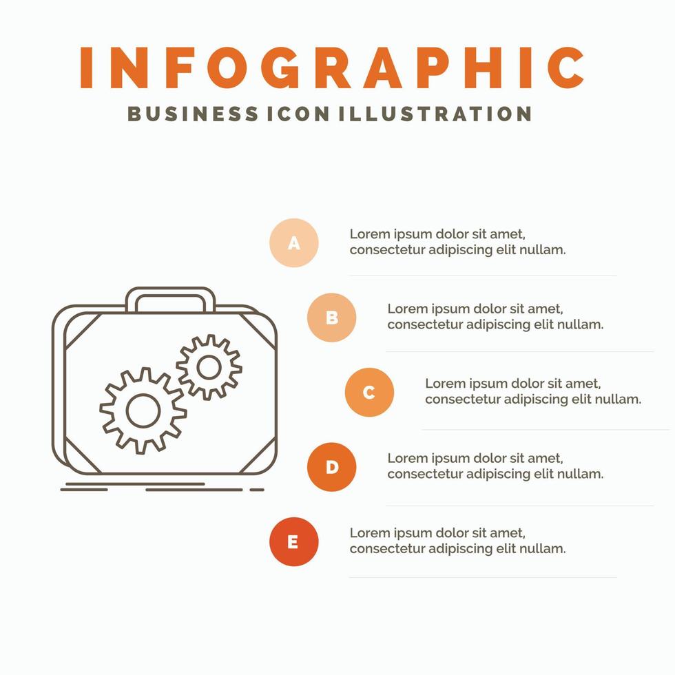 aktentas. geval. productie. voortgang. werk infographics sjabloon voor website en presentatie. lijn grijs icoon met oranje infographic stijl vector illustratie