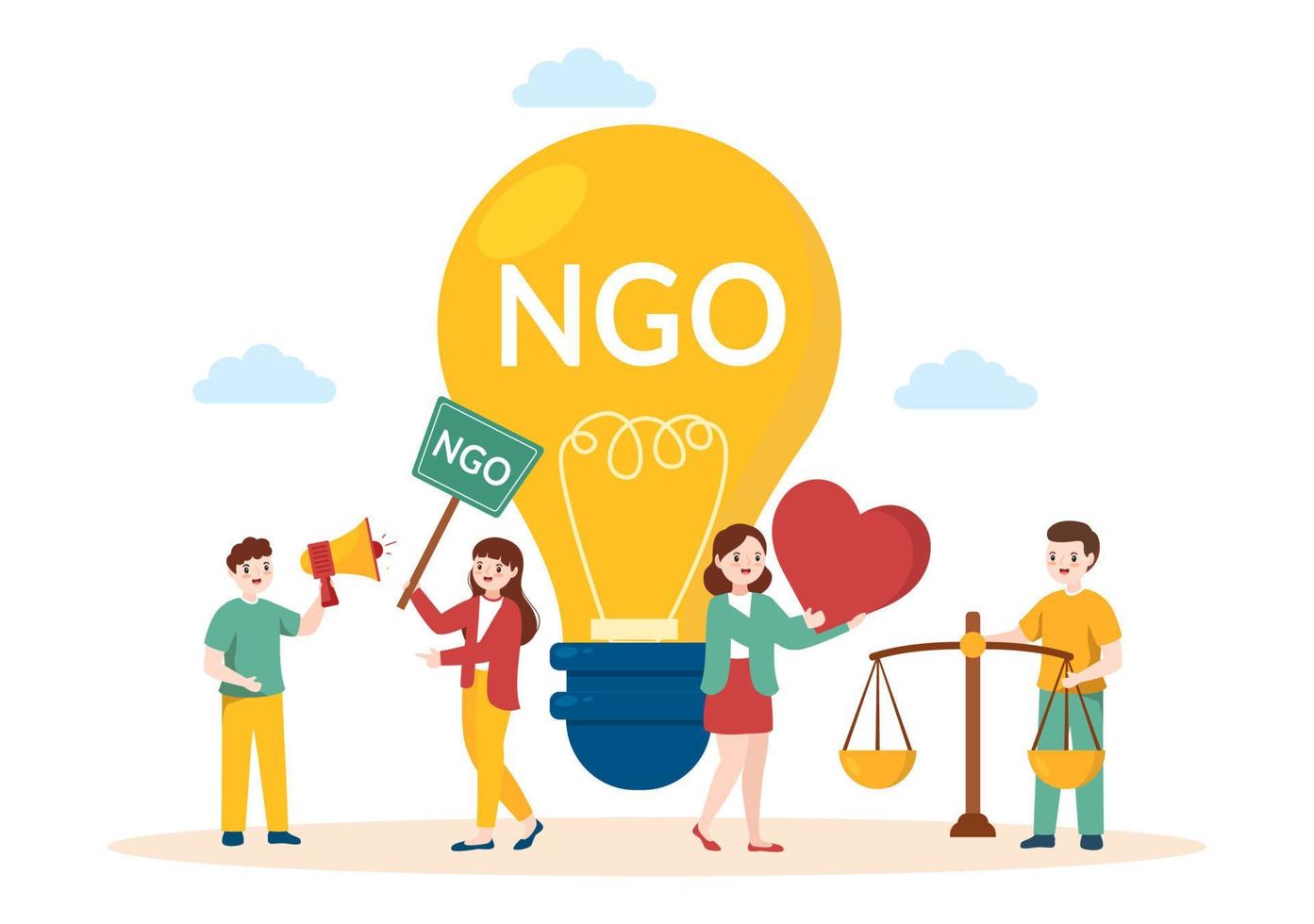 ngo of niet-gouvernementele organisatie naar dienen specifiek sociaal en politiek behoeften in sjabloon hand- getrokken tekenfilm vlak illustratie vector