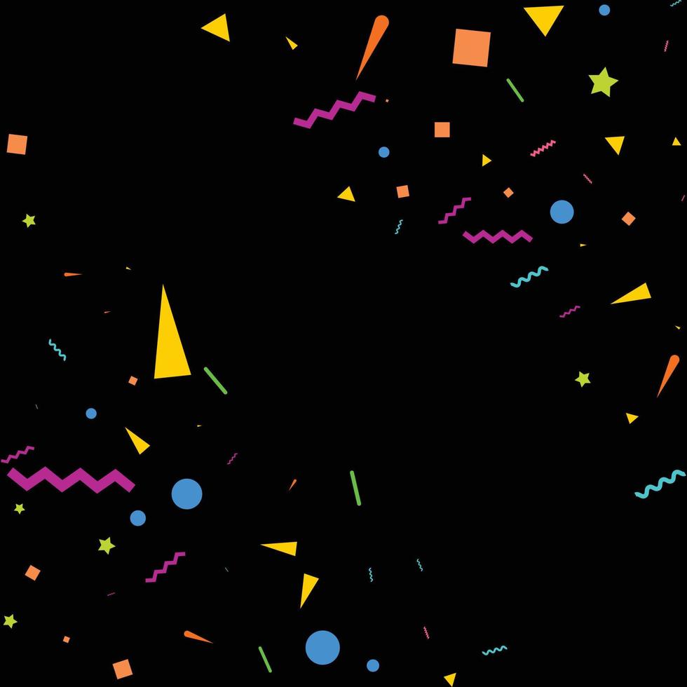 confetti concept ontwerp sjabloon vakantie gelukkig dag. zwart achtergrond viering vector illustratie.