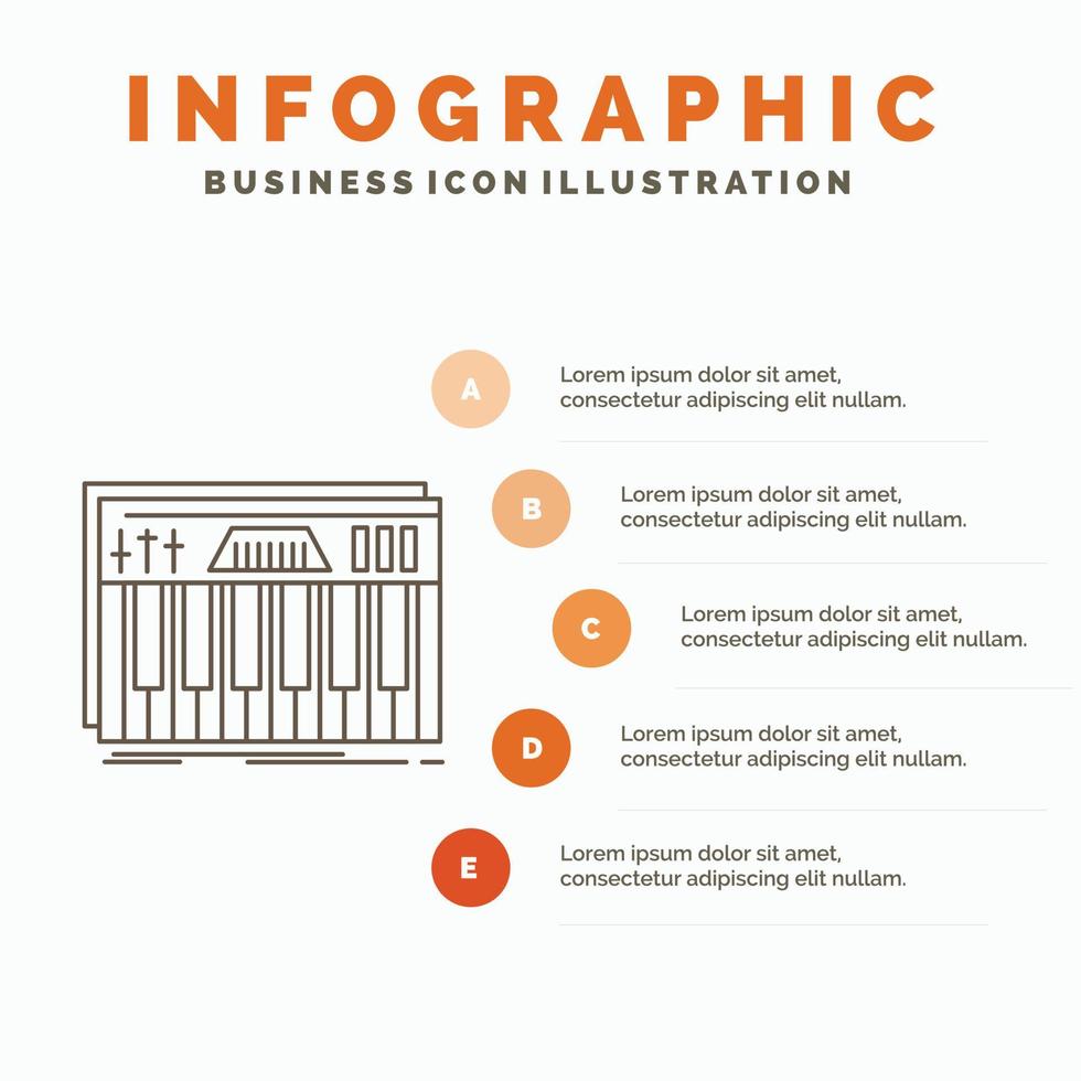 controleur. toetsenbord. sleutels. midi. geluid infographics sjabloon voor website en presentatie. lijn grijs icoon met oranje infographic stijl vector illustratie