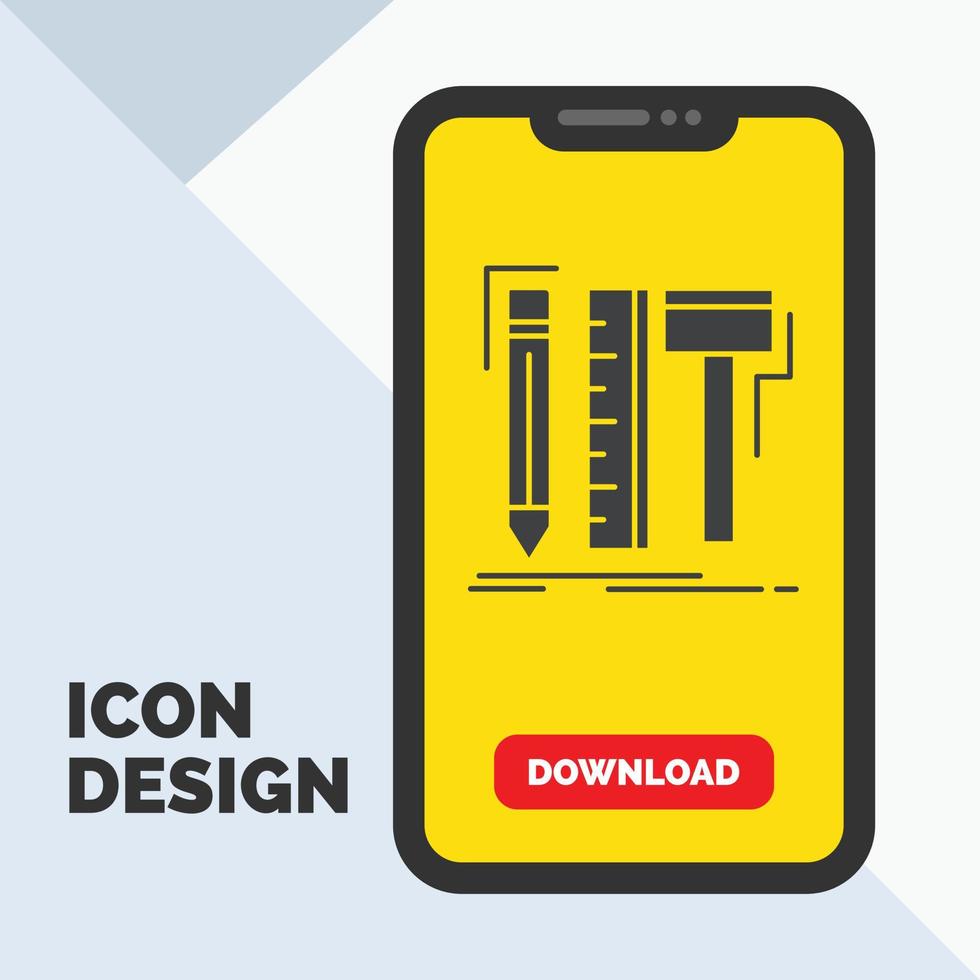 ontwerp. ontwerper. digitaal. hulpmiddelen. potlood glyph icoon in mobiel voor downloaden bladzijde. geel achtergrond vector