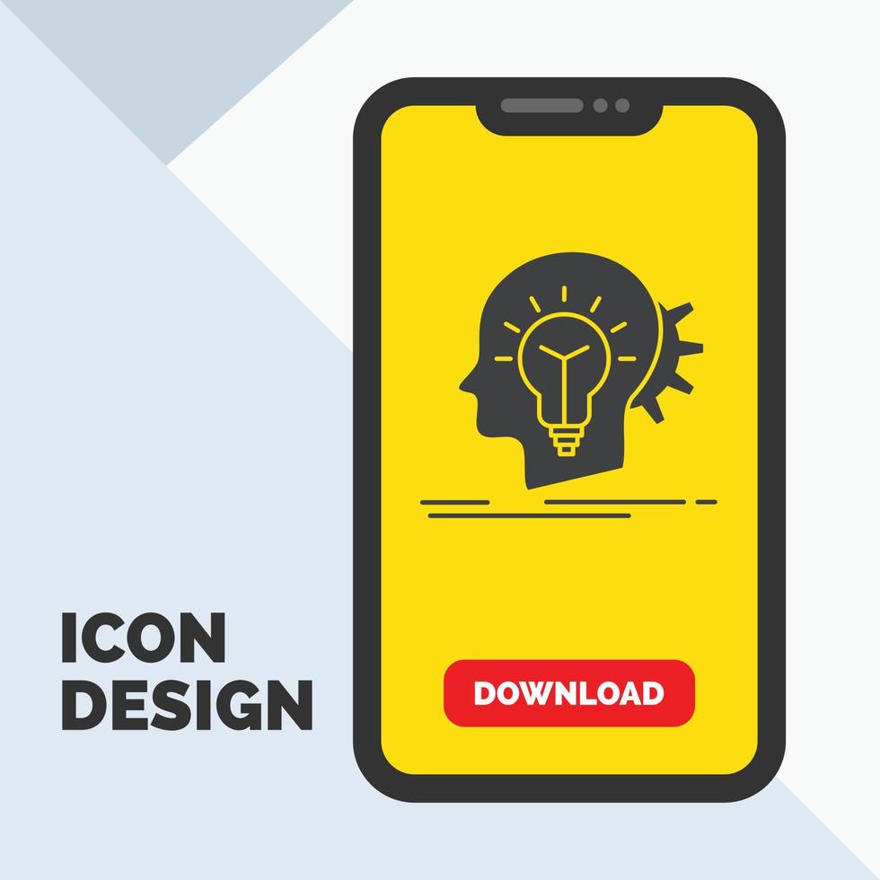 creatief. creativiteit. hoofd. idee. denken glyph icoon in mobiel voor downloaden bladzijde. geel achtergrond vector