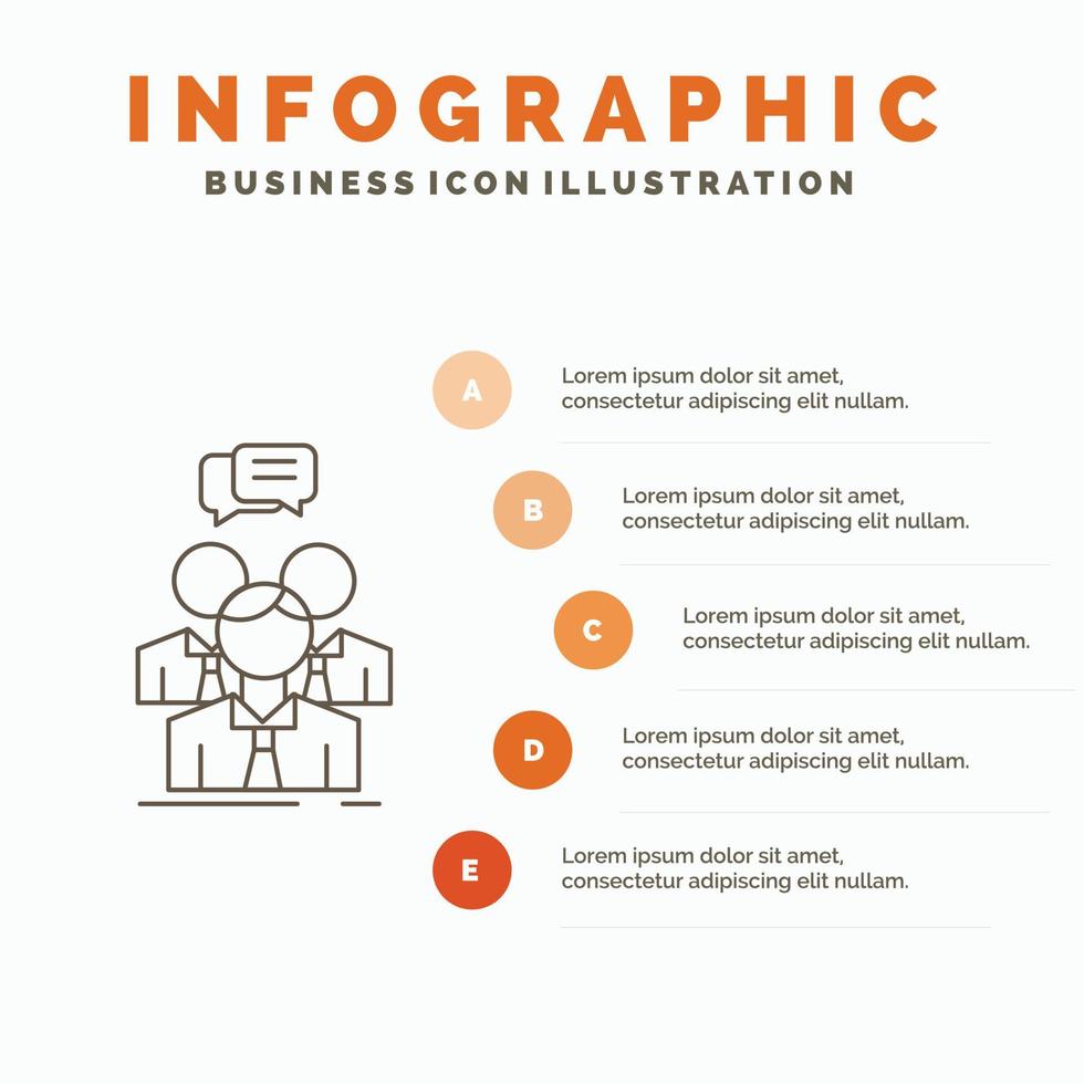 groep. bedrijf. ontmoeting. mensen. team infographics sjabloon voor website en presentatie. lijn grijs icoon met oranje infographic stijl vector illustratie