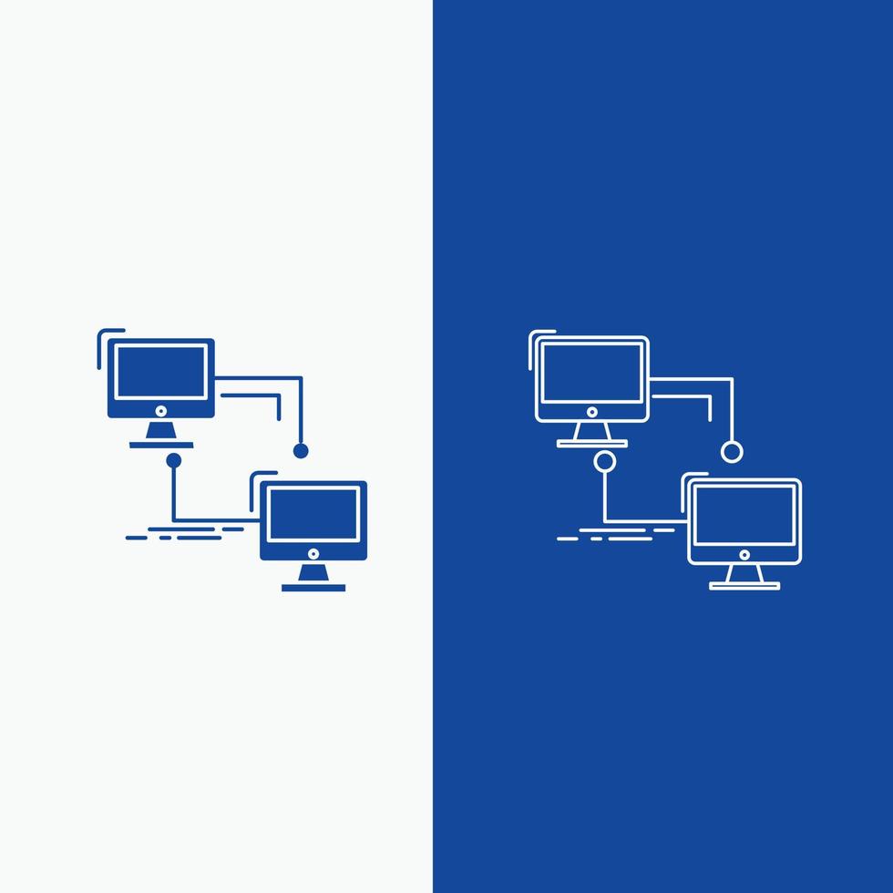 lokaal. lan. verbinding. synchroniseren. computer lijn en glyph web knop in blauw kleur verticaal banier voor ui en ux. website of mobiel toepassing vector