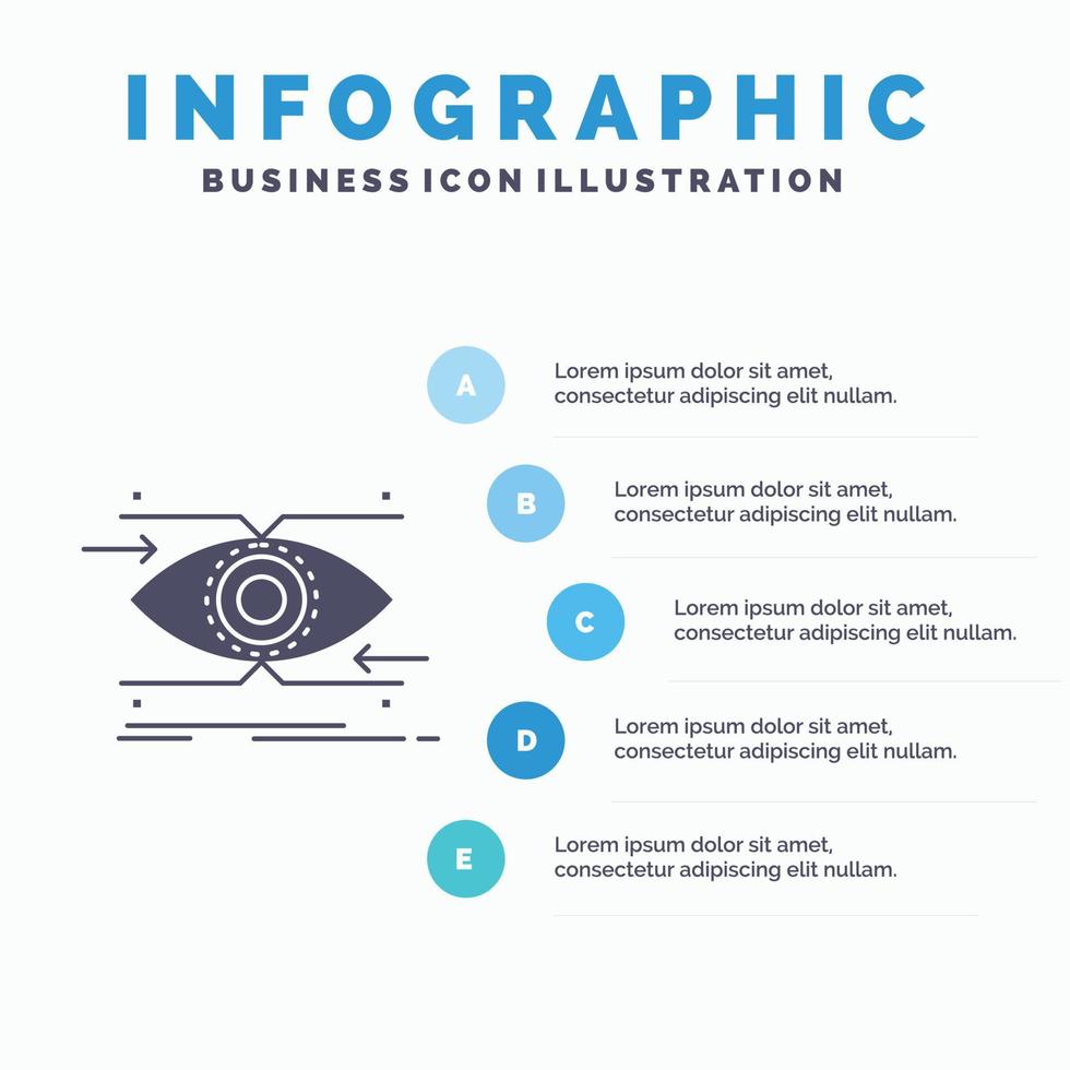 aandacht. oog. focus. op zoek. visie infographics sjabloon voor website en presentatie. glyph grijs icoon met blauw infographic stijl vector illustratie.