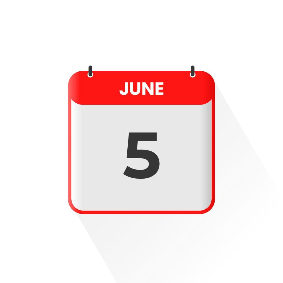 5e juni kalender icoon. juni 5 kalender datum maand icoon vector illustrator