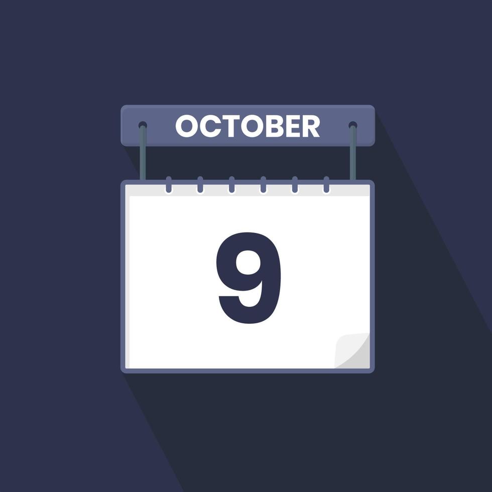 9e oktober kalender icoon. oktober 9 kalender datum maand icoon vector illustrator