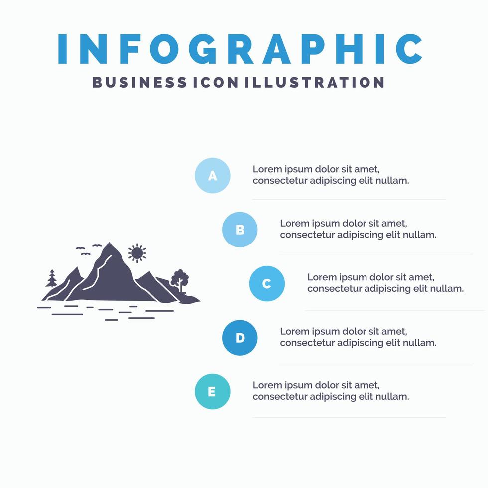 natuur. heuvel. landschap. berg. boom infographics sjabloon voor website en presentatie. glyph grijs icoon met blauw infographic stijl vector illustratie.