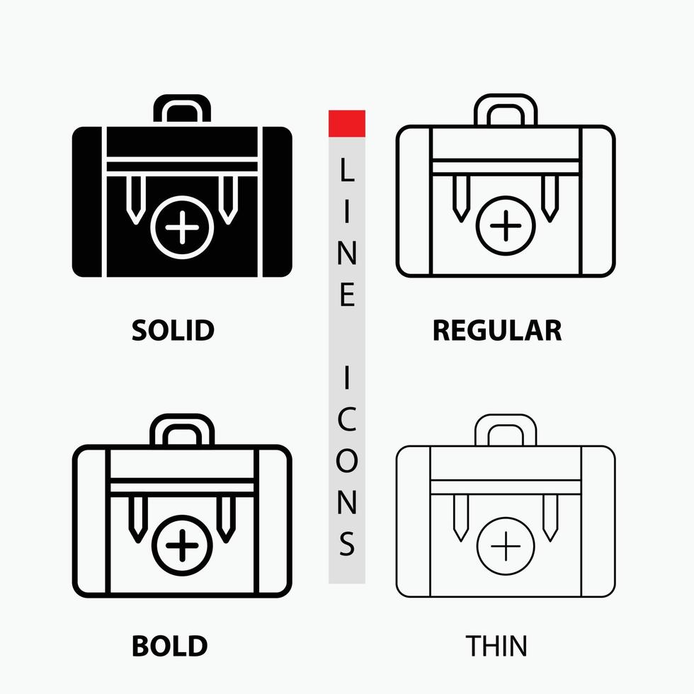 tas. camping. Gezondheid. hiking. bagage icoon in dun. normaal. stoutmoedig lijn en glyph stijl. vector illustratie