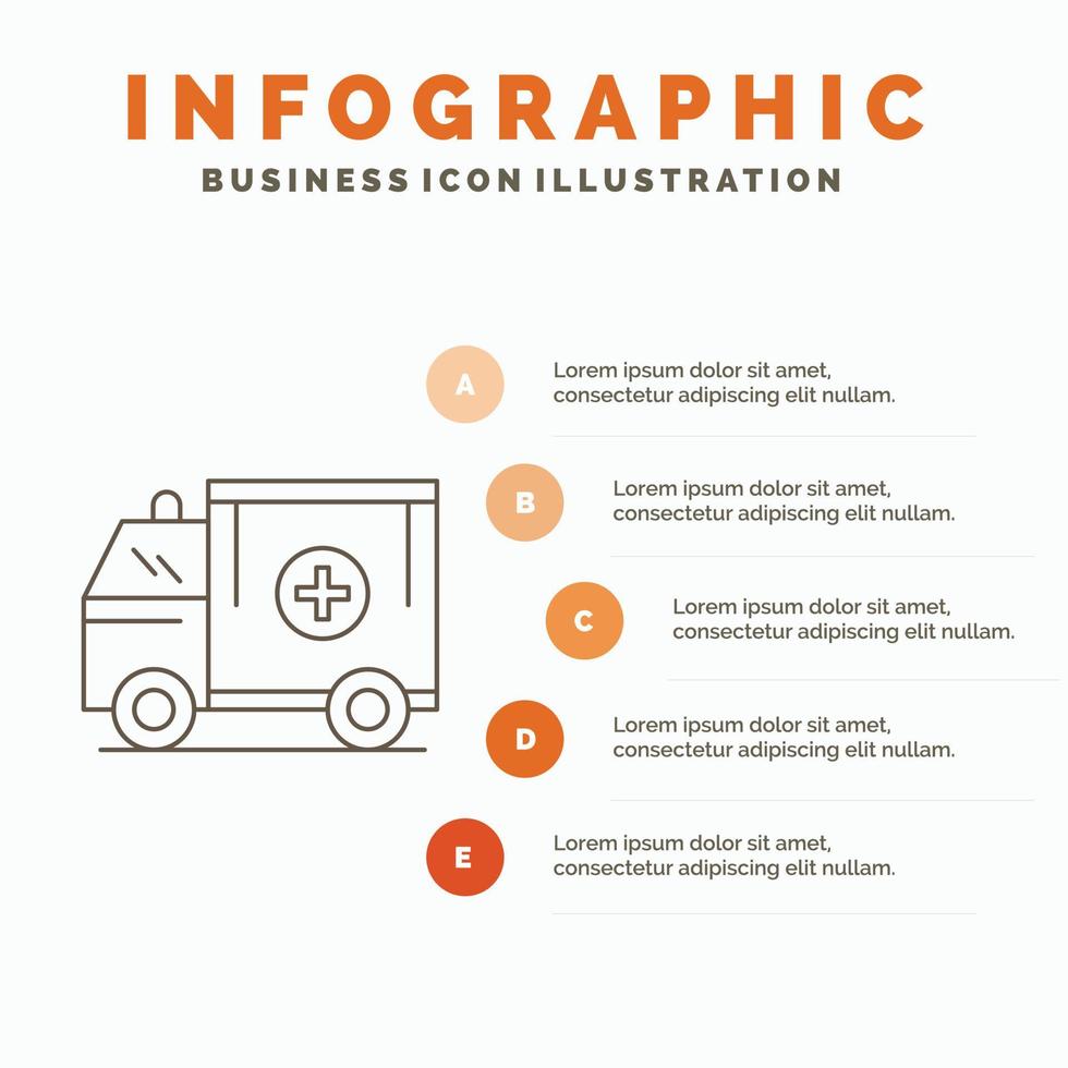 ambulance. vrachtwagen. medisch. helpen. busje infographics sjabloon voor website en presentatie. lijn grijs icoon met oranje infographic stijl vector illustratie