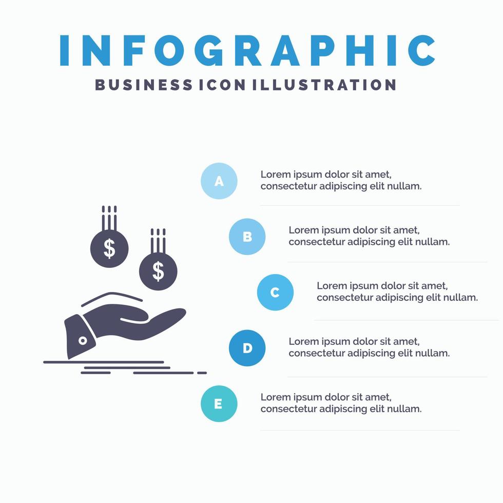 munten. hand. munteenheid. betaling. geld infographics sjabloon voor website en presentatie. glyph grijs icoon met blauw infographic stijl vector illustratie.