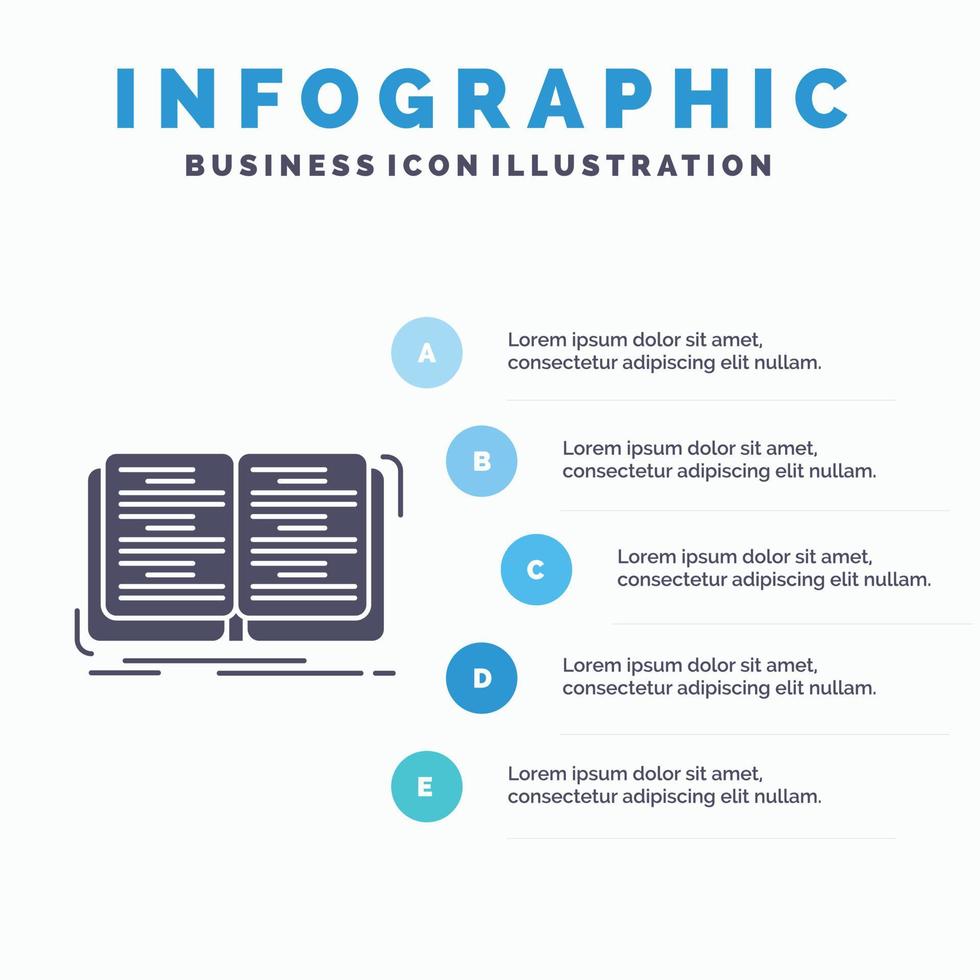 boek. onderwijs. les. studie infographics sjabloon voor website en presentatie. glyph grijs icoon met blauw infographic stijl vector illustratie.