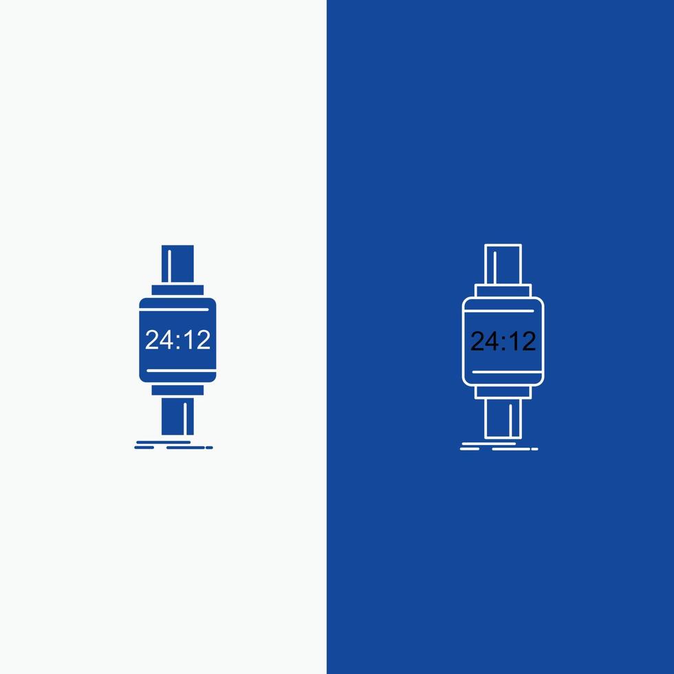 slim horloge. smartwatch. horloge. appel. android lijn en glyph web knop in blauw kleur verticaal banier voor ui en ux. website of mobiel toepassing vector