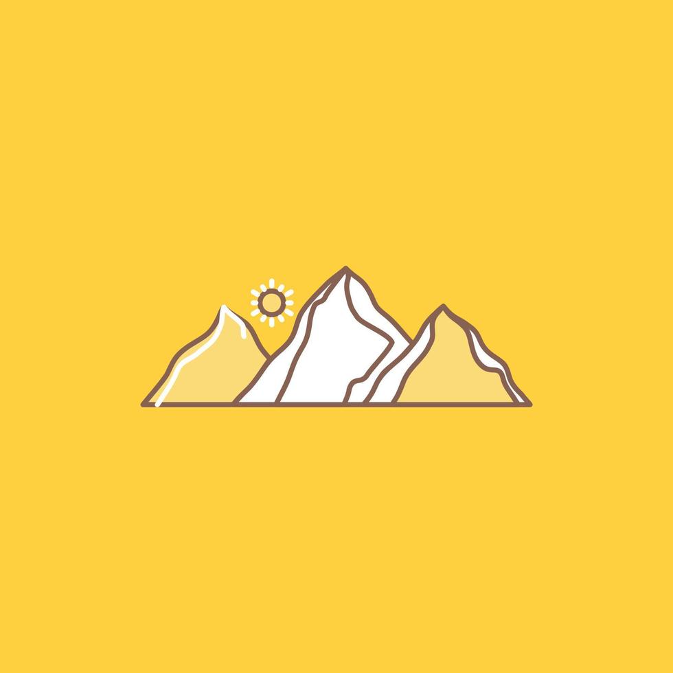heuvel. landschap. natuur. berg. zon vlak lijn gevulde icoon. mooi logo knop over- geel achtergrond voor ui en ux. website of mobiel toepassing vector