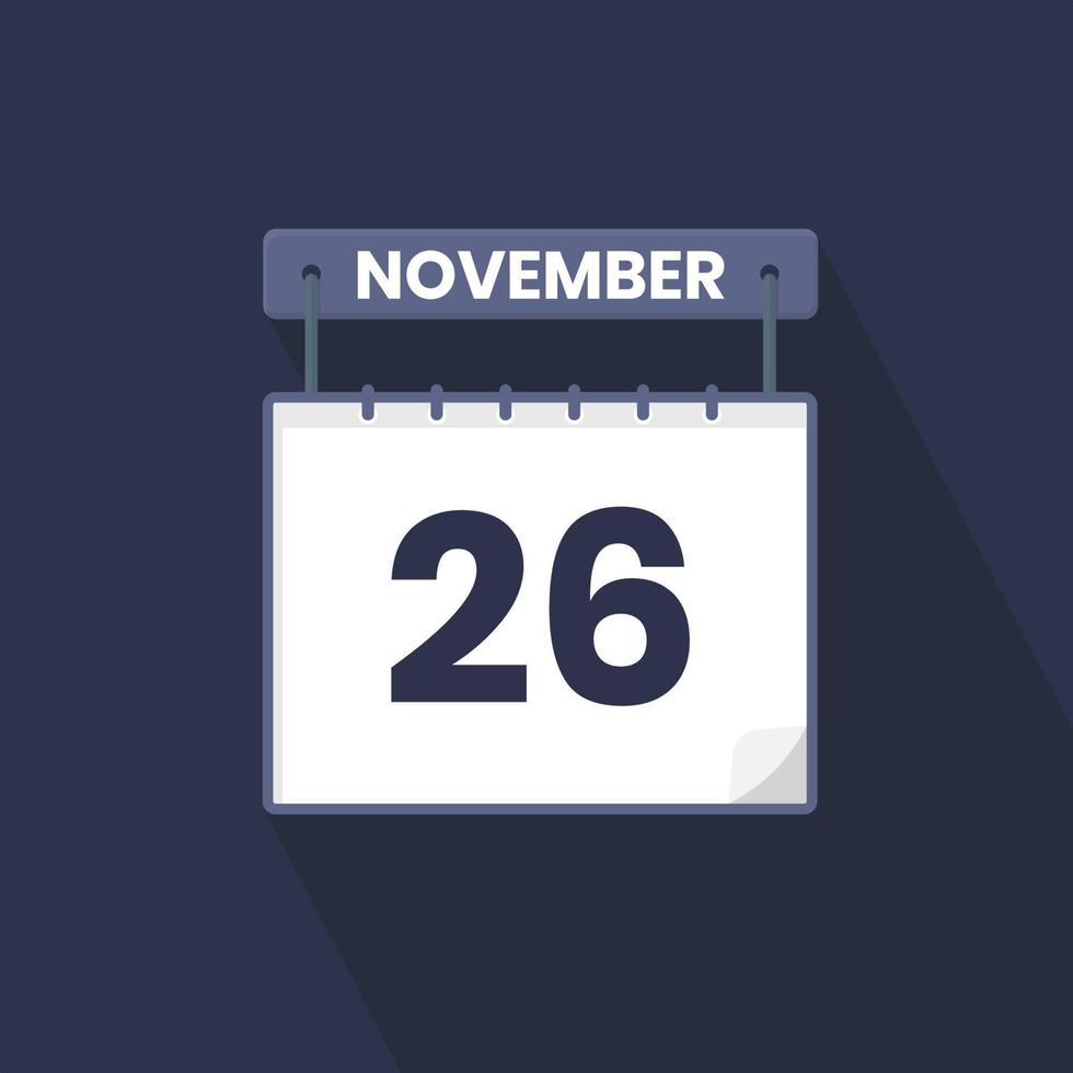 26e november kalender icoon. november 26 kalender datum maand icoon vector illustrator