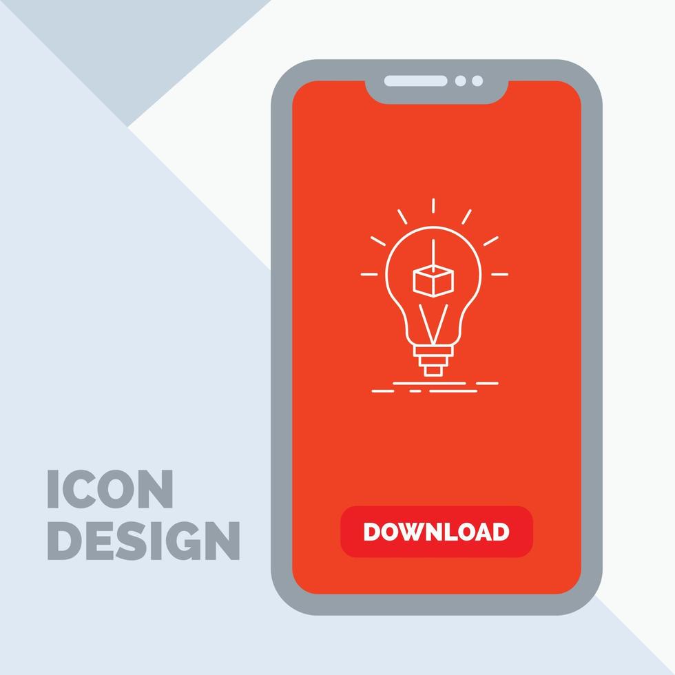 3d kubus. idee. lamp. afdrukken. doos lijn icoon in mobiel voor downloaden bladzijde vector