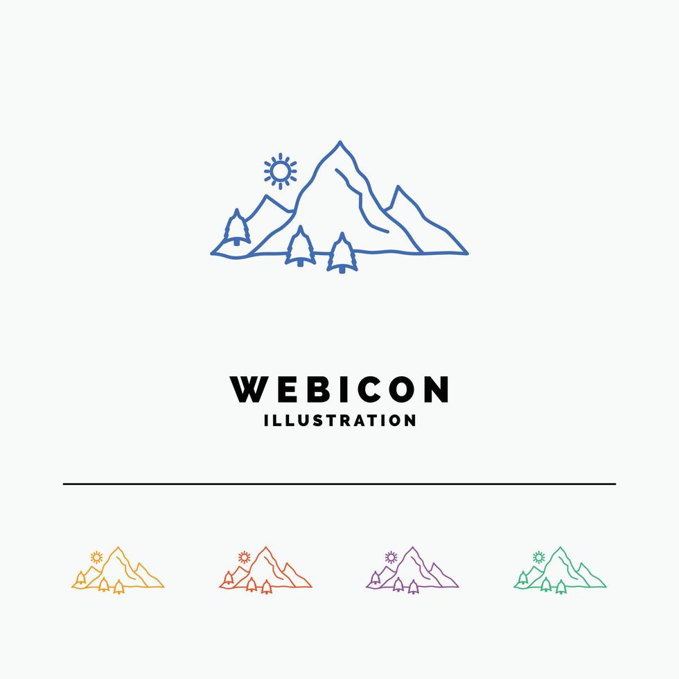 berg. landschap. heuvel. natuur. boom 5 kleur lijn web icoon sjabloon geïsoleerd Aan wit. vector illustratie