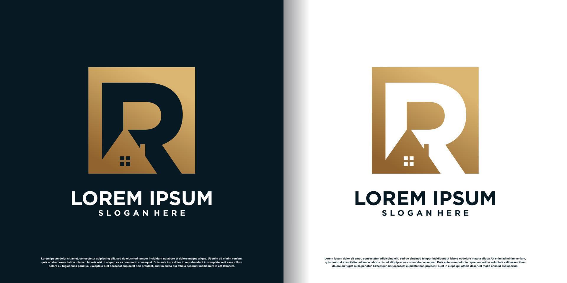 eerste brief r logo ontwerp sjabloon met huis icoon en creatief concept premie vector
